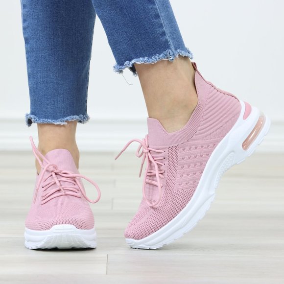 Pink Fashion Comfort Heel Sock Sneakers Shoes Slip Ons - Picture 10 of 12